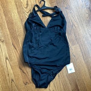 TopShop Solid Halter OnePiece Black Maternity Swimsuit NWT